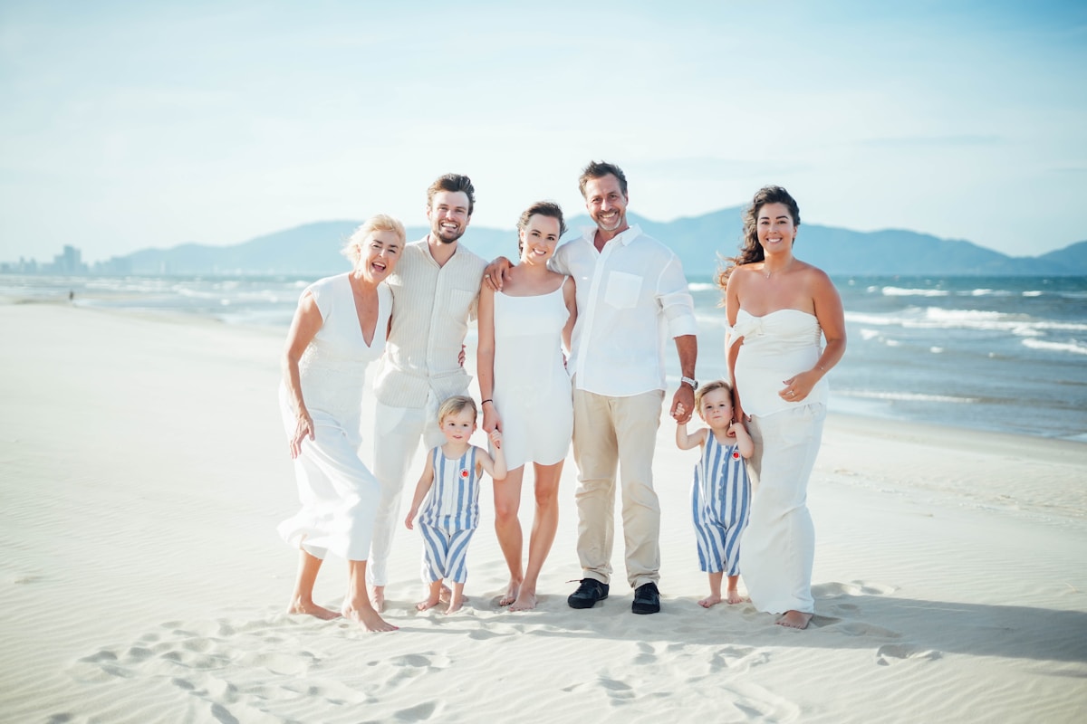 Family enjoying a sunny beach vacation